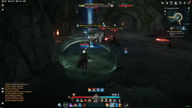 Name labels and health bars on figures inside a cave